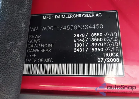 2008 Dodge Sprinter Van 2500 from USA, damaged, VIN WD0PE745585334450